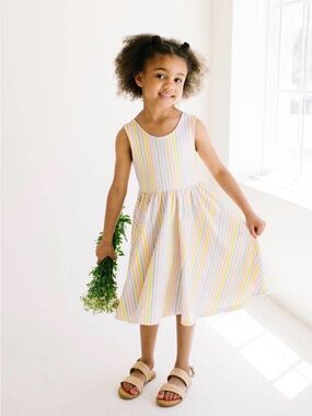 OLLIE JAY Tank Twirl Dress in Pastel Rainbow Stripe - 8